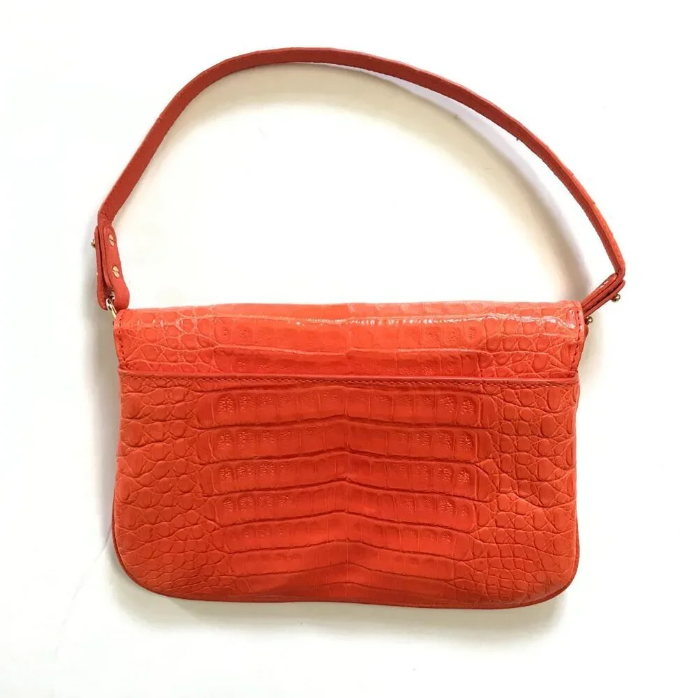 Maria Oliver Luisa Purse Shoulder Bag Womens Orange Crocodile Leather Clutch